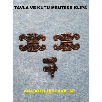 DEKORATİF MİNİ TAVLA VE KUTU MENTEŞESİ VE KLİPS ANTİK BAKIR